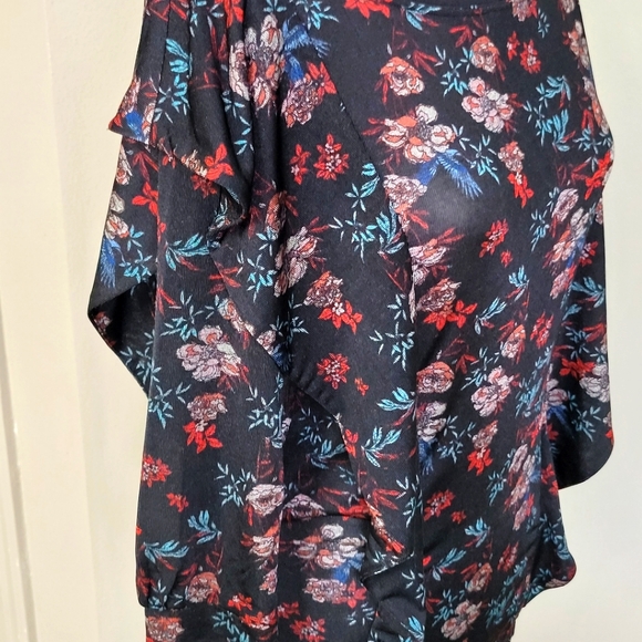 Free People Blouse Black Floral Dock Street Comb Ruffle Women's Small Shirt Top - Picture 5 of 13